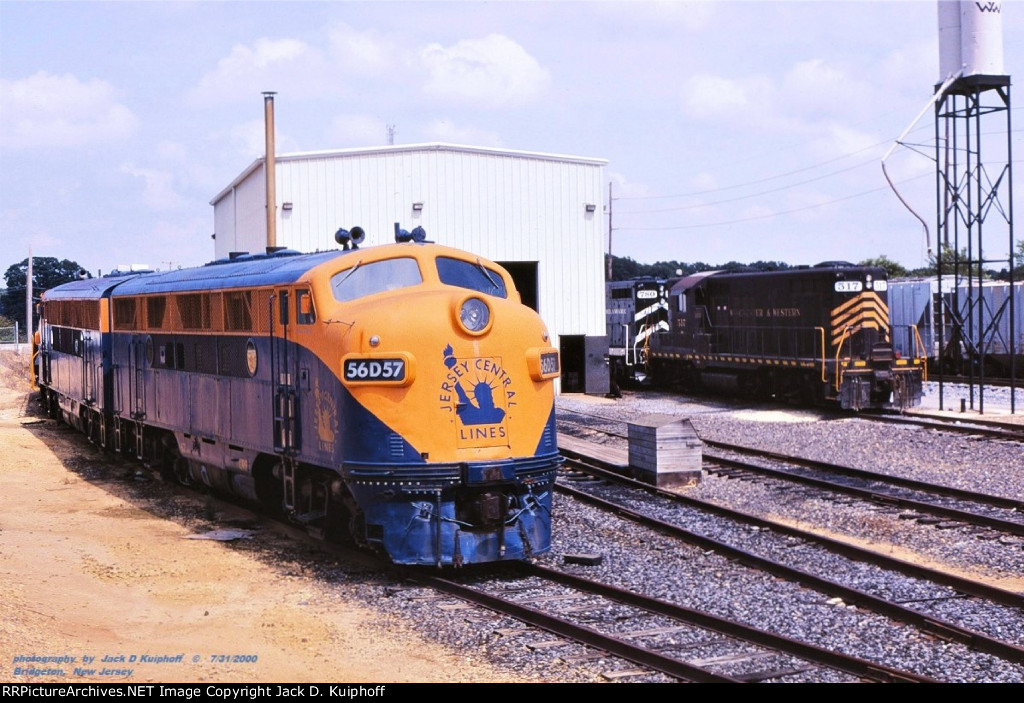 CNJ, Central Railroad of New Jersey, F3a 56D57, ex-BAR, Bangor and Aroostook 506A, sits at the Winchester Westerns engine terminal in Bridgeton, New Jersey. July 31, 2000. 